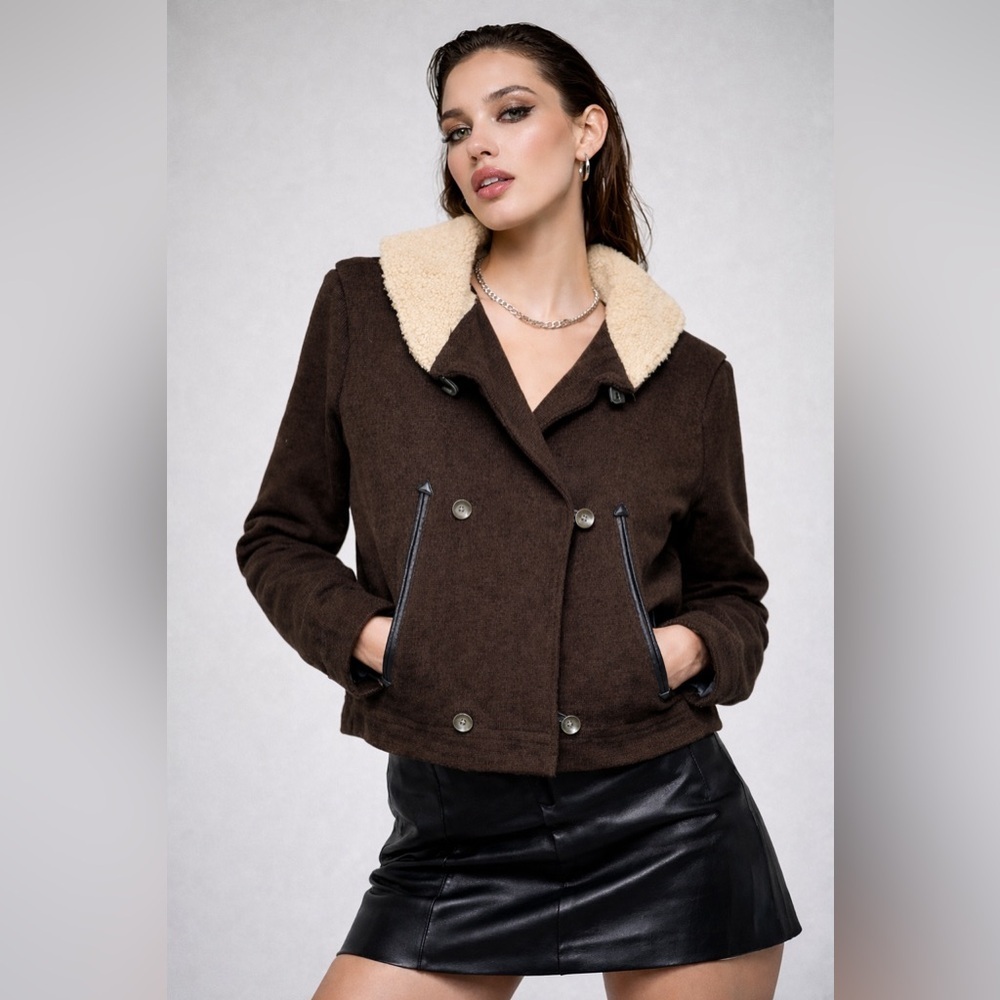 rag & bone shearling wool utility jacket in chocolate brown